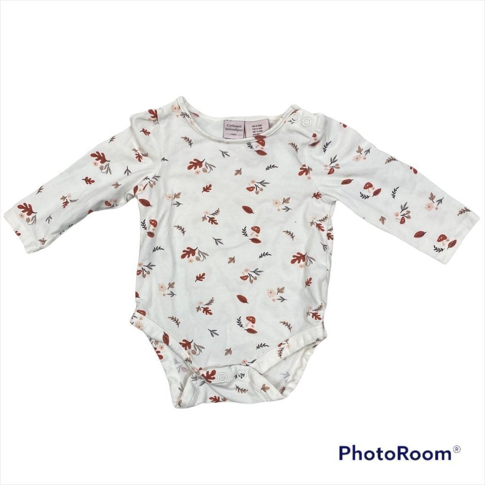 Catherine Malandrino Mini Mushroom and Leaf Print Long Sleeved One Piece 3-6 Mos